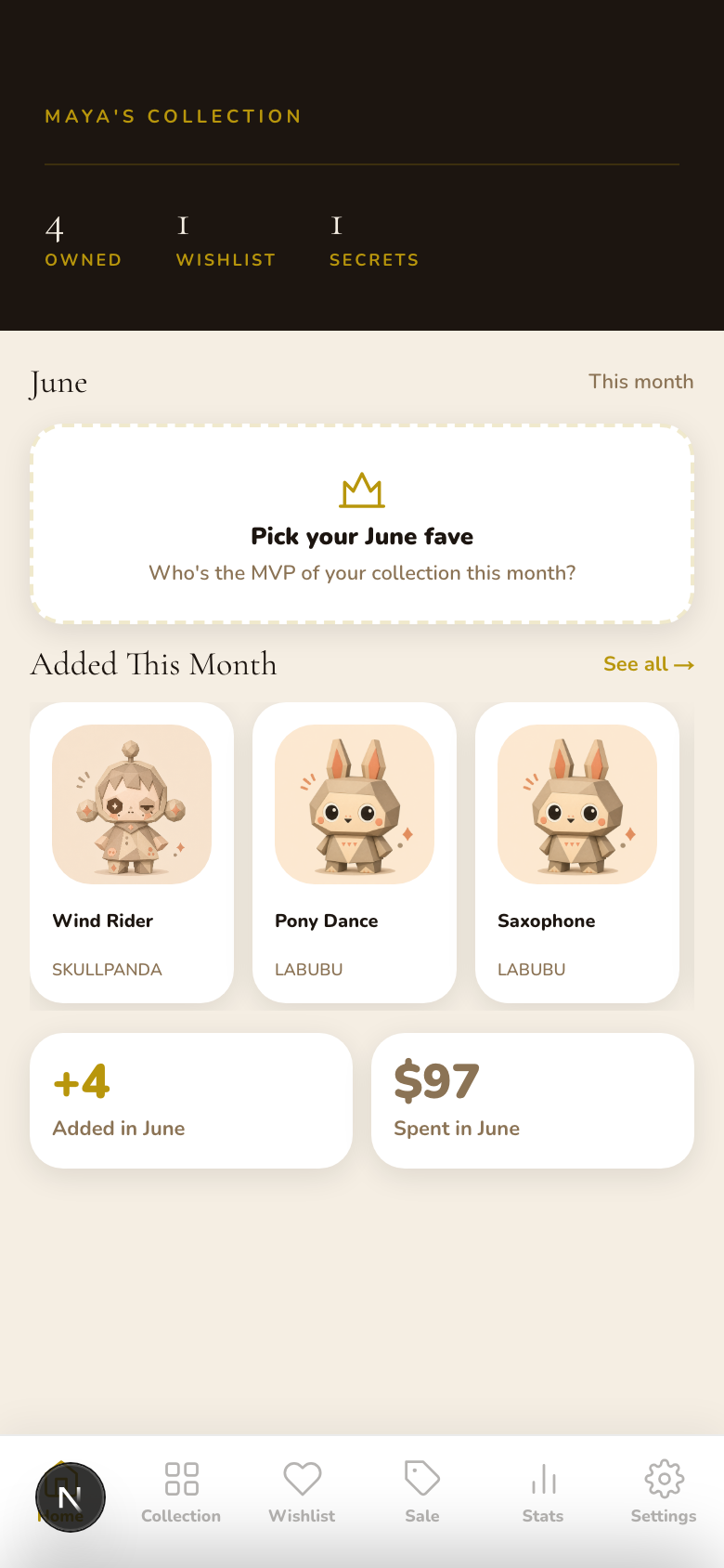 Tinyhaul home screen showing collection stats and recent additions